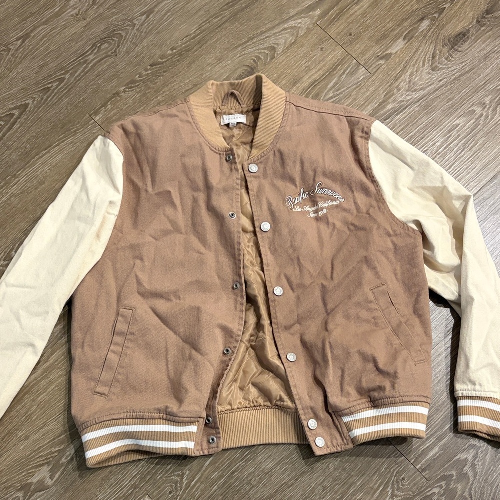 Pacific Sunwear Two-Tone Varsity Jacket in Dusty Rose & Cream - Picture 3 of 5